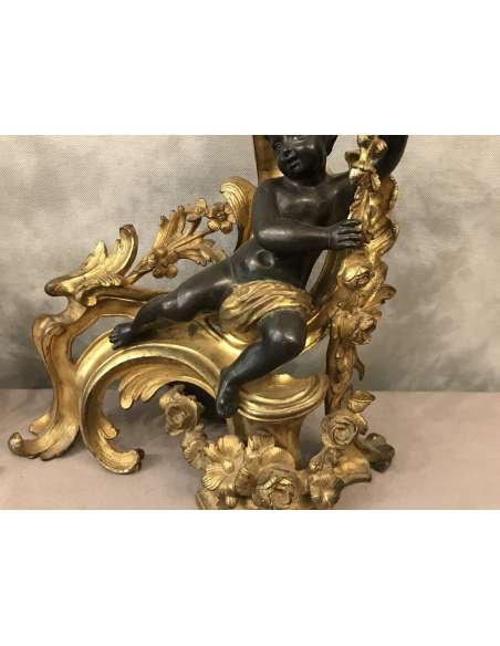 Pair of gilt and patinated bronze andirons from the 19th century-Bozaart