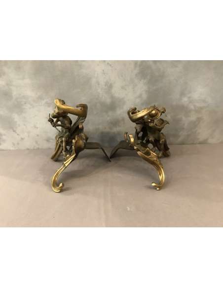 Antique Bronze Monkey Kennels from the 19th century - kennels, fireplace accessories-Bozaart