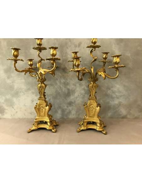 Pair Of Gilded Bronze Candelabra from The Louis XV Napoleon III Period - Candlesticks-Candelabra-Bozaart