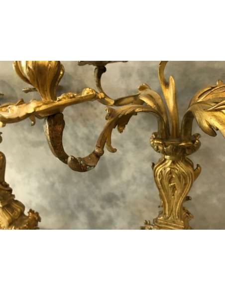 Pair Of Gilded Bronze Candelabra from The Louis XV Napoleon III Period - Candlesticks-Candelabra-Bozaart