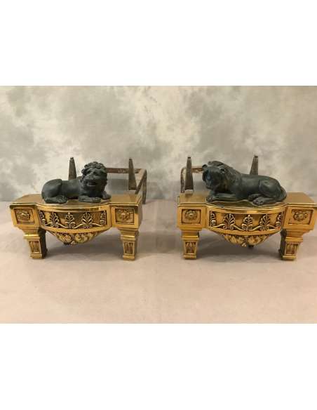 Pair Of Antique Bronze Chenets from the Early 19th century - chenets, fireplace accessories-Bozaart