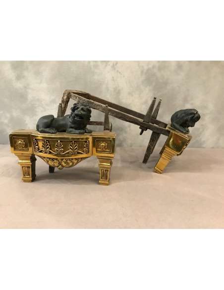 Pair Of Antique Bronze Chenets from the Early 19th century - chenets, fireplace accessories-Bozaart