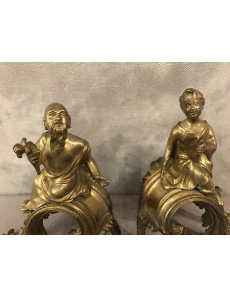 Chenets Aux Chinois En Bronze D’époque 18ème - chenets, accessoires de cheminée-Bozaart