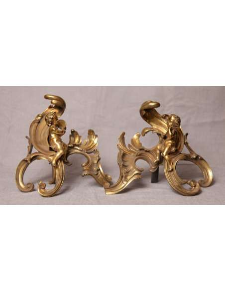 Pair Of Antique Bronze Napoleon III period Chenets - chenets, fireplace accessories-Bozaart