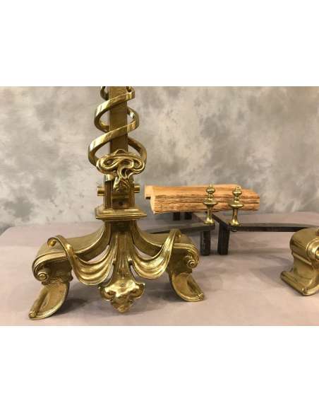 Paire De Chenets En Bronze Art Nouveau dans le goût de GUIMARD - chenets, accessoires de cheminée-Bozaart