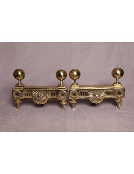 Antique Louis XVI Bronze Chenets - chenets, fireplace accessories-Bozaart