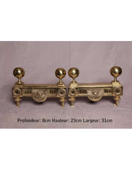 Antique Louis XVI Bronze Chenets - chenets, fireplace accessories-Bozaart