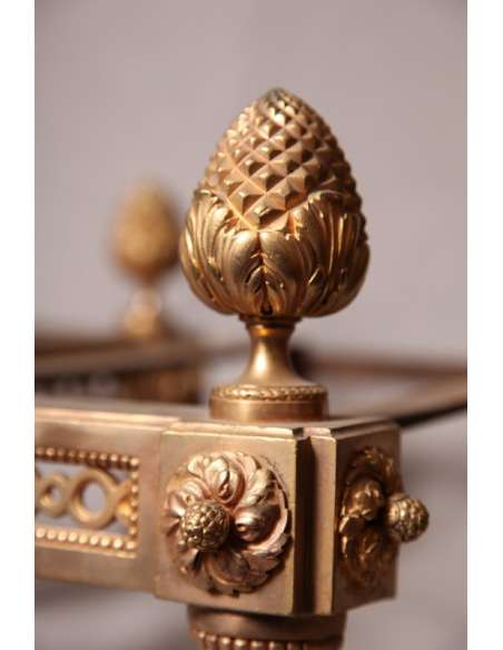 Paire De Chenets ancien En Bronze Doré d'époque 18ème Louis XVI - chenets, accessoires de cheminée-Bozaart