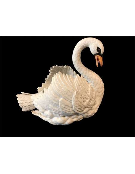 Large Swan In Biscuit Porcelain From The 19th Century (Large Cache- Pot) - Groups,figurines porcelain biscuits-Bozaart