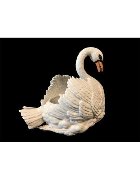 Large Swan In Biscuit Porcelain From The 19th Century (Large Cache- Pot) - Groups,figurines porcelain biscuits-Bozaart