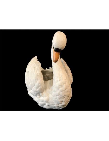 Large Swan In Biscuit Porcelain From The 19th Century (Large Cache- Pot) - Groups,figurines porcelain biscuits-Bozaart