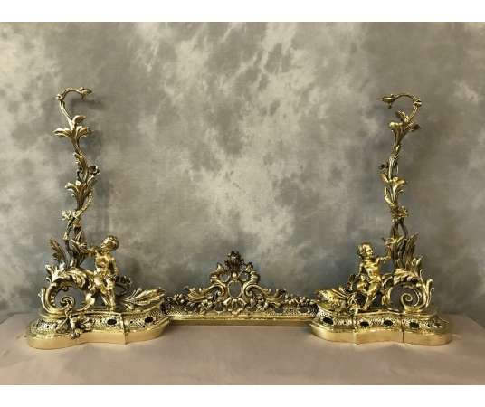 Barre De Foyer En Bronze à Décor D’amours D’époque 19ème Napoléon III - chenets, accessoires de cheminée