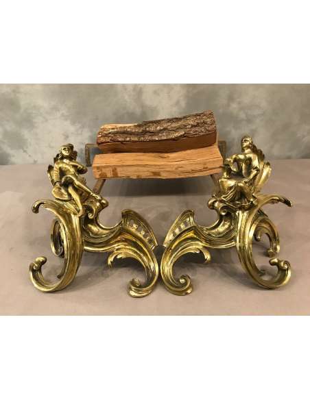 Paire De Chenets anciens En Bronze Louis XV 19ème - chenets, accessoires de cheminée-Bozaart