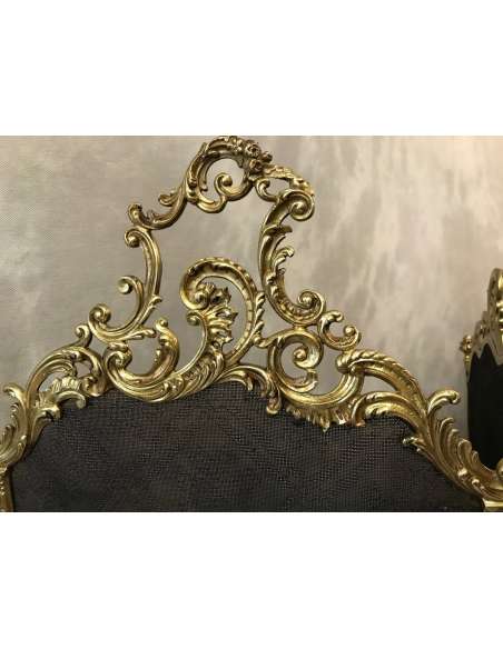 Beau Pare Feu De Cheminée Ancien D’époque 19ème En En Bronze Et Laiton Louis XV - chenets, accessoires de cheminée-Bozaart