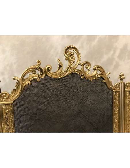 Beau Pare Feu De Cheminée Ancien D’époque 19ème En En Bronze Et Laiton Louis XV - chenets, accessoires de cheminée-Bozaart