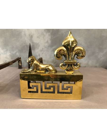 Paire De Chenets En Bronze Aux Lions D’époque Début 19ème - chenets, accessoires de cheminée-Bozaart