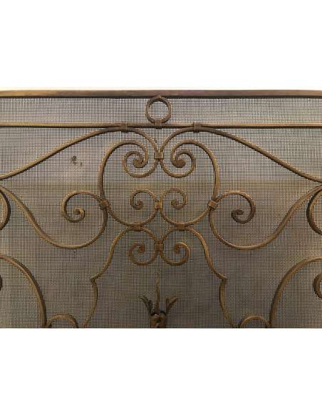 Large Gilded Iron Firewall From the 1900s - chenets, fireplace accessories-Bozaart