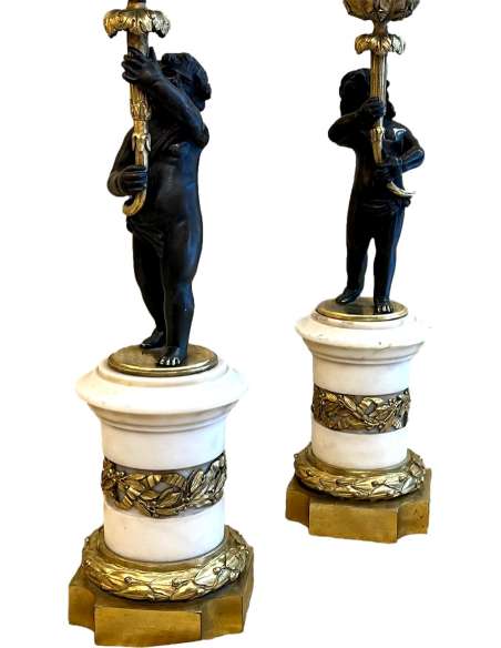 Pair Of Candelabra . Louis XVI style. Napoleon III Era - Candlesticks-Candelabra-Bozaart