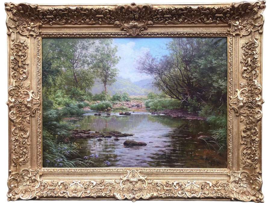 His René French Painting Early Twentieth Century River In The Undergrowth Oil On Canvas Signed - Landscape Paintings