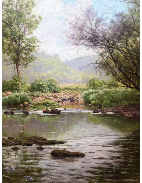 His René French Painting Early Twentieth Century River In The Undergrowth Oil On Canvas Signed - Landscape Paintings-Bozaart
