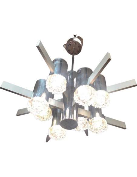 Starry Pendant Lamp In Brushed Steel And Chromed Metal with 8 Light Arms - Ceiling Lights and suspensions-Bozaart