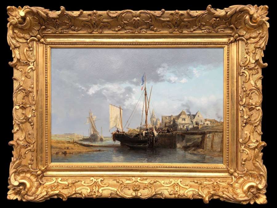 Noel Jules French Painting 19th The Front Port Oil On Strong Cardboard Signed