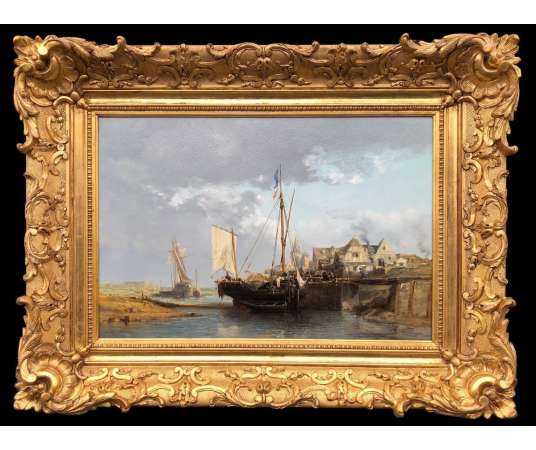 Noel Jules French Painting 19th The Front Port Oil On Strong Cardboard Signed - Marine Paintings