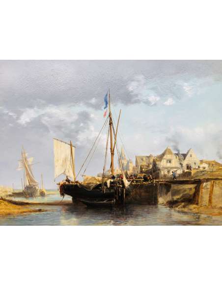 Noel Jules French Painting 19th The Front Port Oil On Strong Cardboard Signed - Marine Paintings-Bozaart