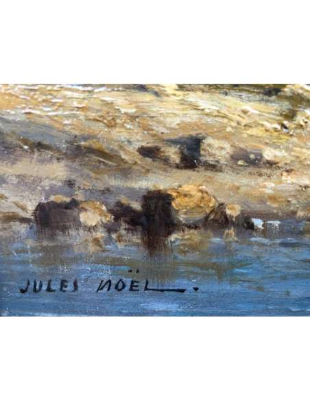 Noel Jules French Painting 19th The Front Port Oil On Strong Cardboard Signed - Marine Paintings-Bozaart