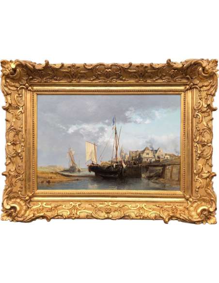 Noel Jules French Painting 19th The Front Port Oil On Strong Cardboard Signed - Marine Paintings-Bozaart