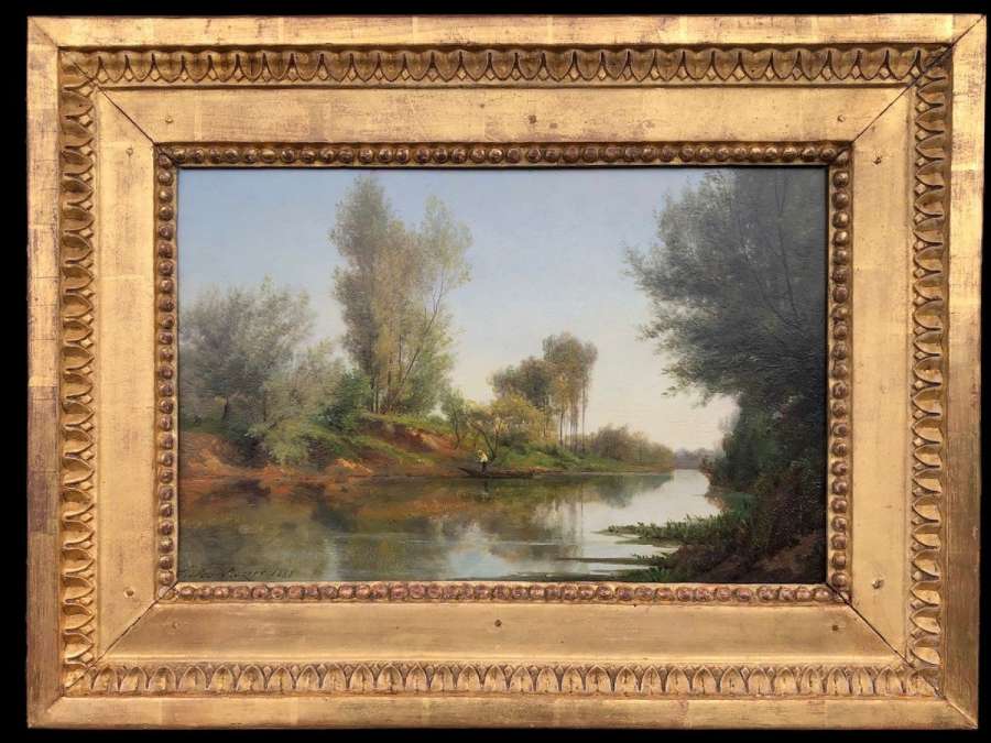 Rozier Jules Peinture Française 19è Batelier à Colombes En 1858 Huile Signée - Tableaux paysages