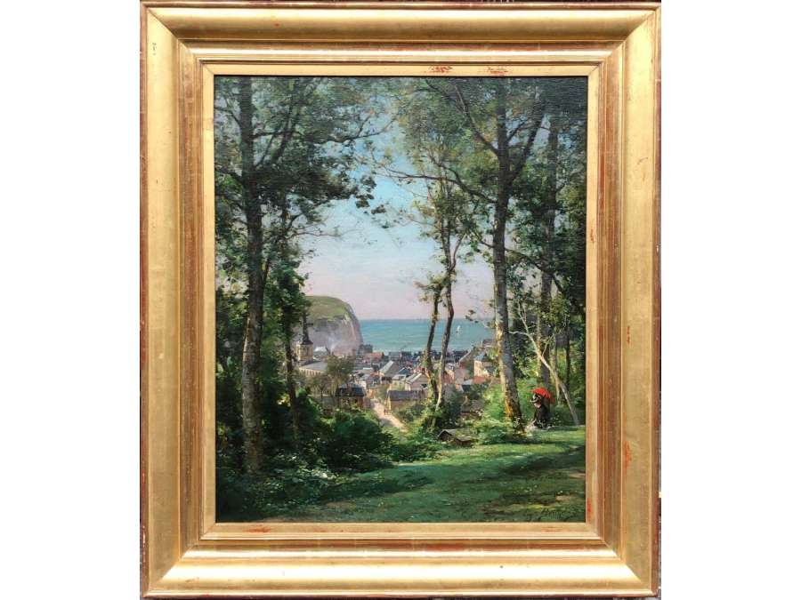 Berthelon Eugène View Of Etretat In 1897 Oil Signed Dated 1897 - Landscape Paintings
