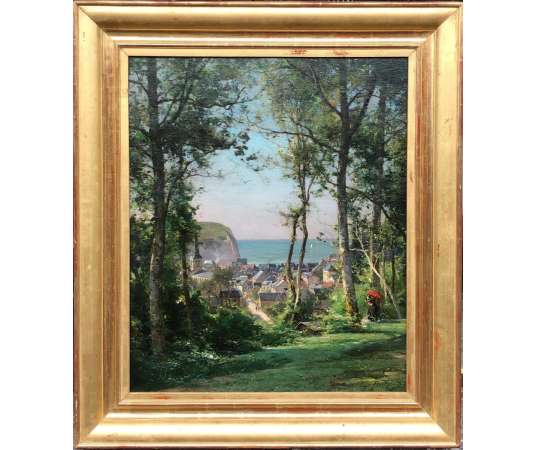 Berthelon Eugène View Of Etretat In 1897 Oil Signed Dated 1897 - Landscape Paintings