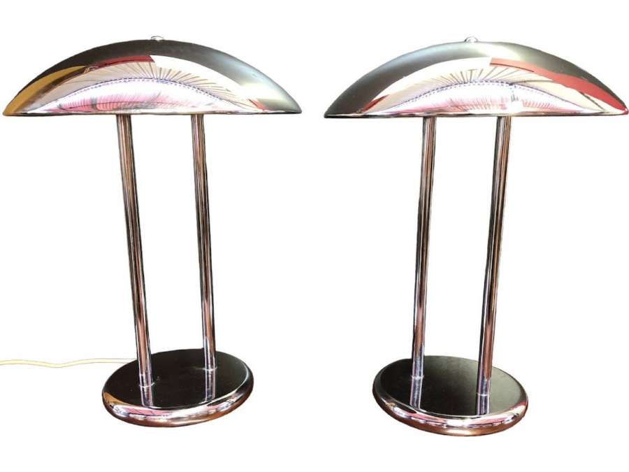Paire De Lampes Vintage Chrome Champignon Par Robert Sonneman, Années 70. - lampes