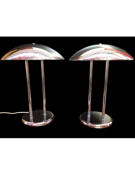 Paire De Lampes Vintage Chrome Champignon Par Robert Sonneman, Années 70. - lampes-Bozaart