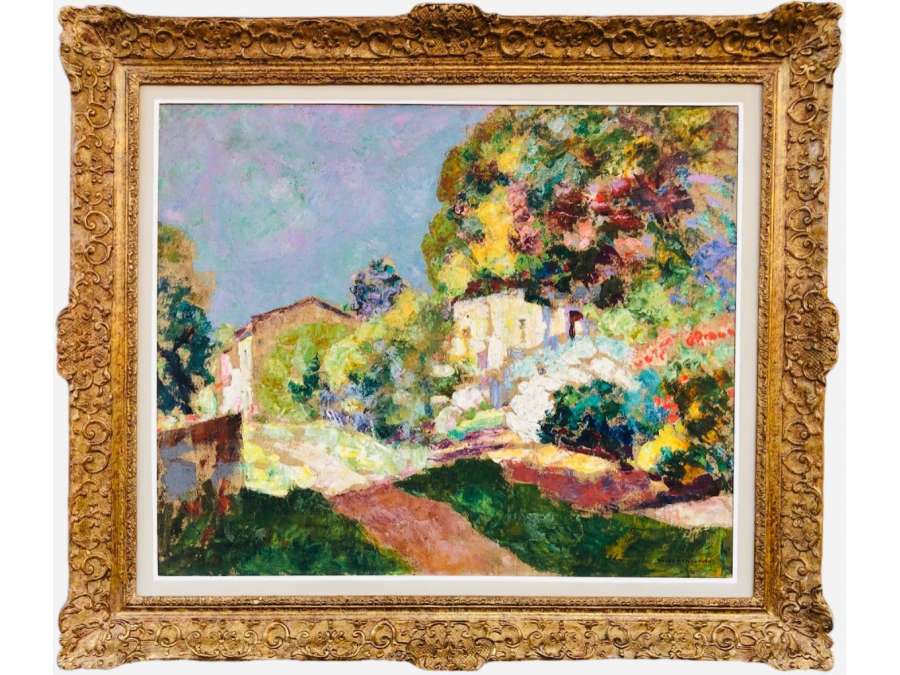 Charreton Victor French School 20th Century Sun in Cavalaire Signed Oil - Landscape Paintings