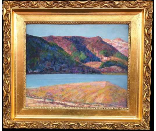 Charreton Victor French School 20th Century Lake auvergne Signed Oil - Landscape Paintings