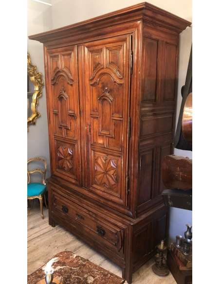 17th Century Cherry Trouser Wardrobe Opening With Two Doors And A Large Drawer - cabinets-Bozaart