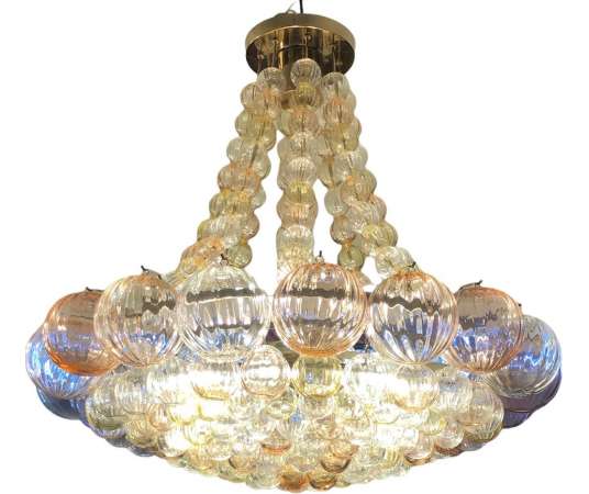 Murano / Veronese Chandelier Saucer With Metal Frame Decorated With Blown Glass Balls - Ceiling Lights and Suspensions