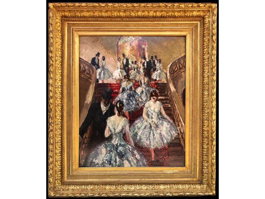 Cosson Marcel Painting Early 20th Ballerinas On the Stairs at the Opera Signed Oil Painting