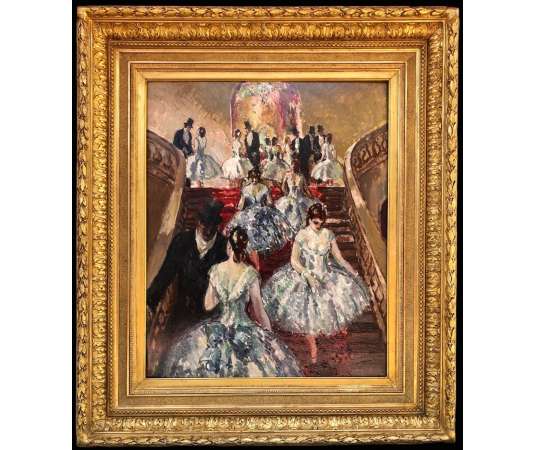 Cosson Marcel Painting Early 20th Ballerinas On the Stairs at the Opera Signed Oil Painting - Genre scenes paintings