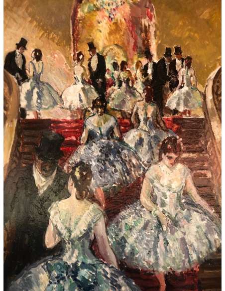 Cosson Marcel Tableau Début 20è Ballerines Dans l'Escalier à l'Opéra Peinture Huile Signée - Tableaux scènes de genre-Bozaart