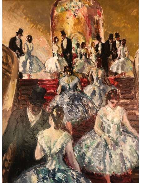 Cosson Marcel Painting Early 20th Ballerinas On the Stairs at the Opera Signed Oil Painting - Genre scenes paintings-Bozaart