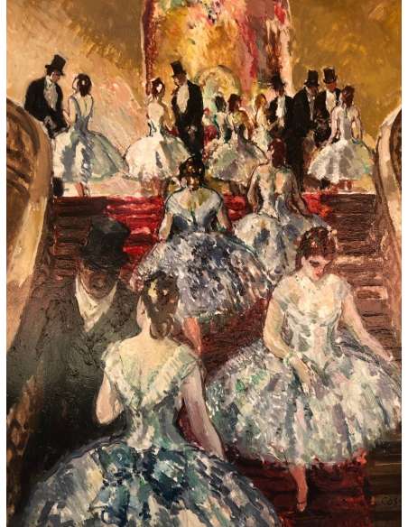 Cosson Marcel Tableau Début 20è Ballerines Dans l'Escalier à l'Opéra Peinture Huile Signée - Tableaux scènes de genre-Bozaart