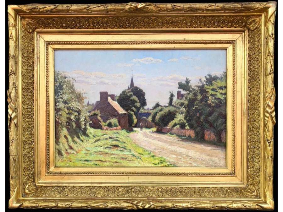 Guilloux Charles Victor Hillion Road In the Afternoon Oil On Canvas Signed - Landscape Paintings