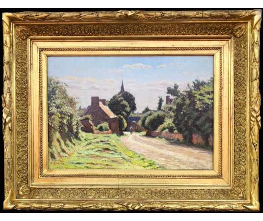 Guilloux Charles Victor Hillion Road In the Afternoon Oil On Canvas Signed - Landscape Paintings