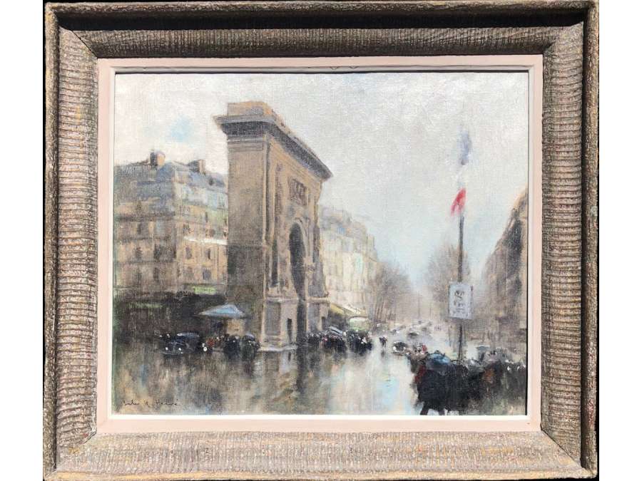 Herve Jules Impressionist Painting 20th Paris Porte St Martin Grands Boulevardshuiletoilesigned - Landscape paintings