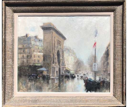 Herve Jules Impressionist Painting 20th Paris Porte St Martin Grands Boulevardshuiletoilesigned - Landscape paintings