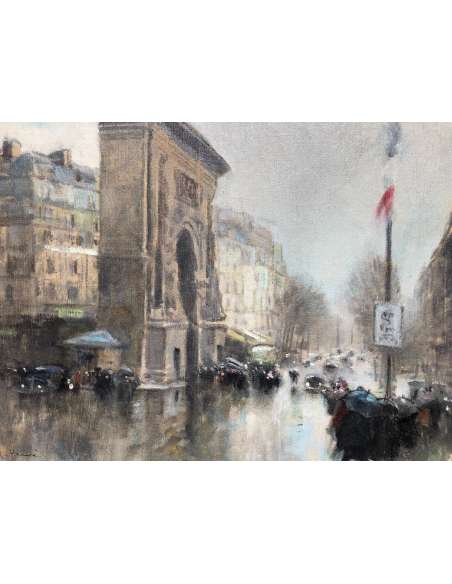 Herve Jules Impressionist Painting 20th Paris Porte St Martin Grands Boulevardshuiletoilesigned - Landscape paintings-Bozaart