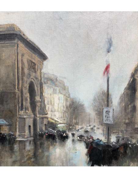 Herve Jules Impressionist Painting 20th Paris Porte St Martin Grands Boulevardshuiletoilesigned - Landscape paintings-Bozaart
